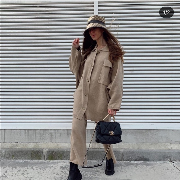 Zara knit oversized wool blend coat blogger - Picture 4 of 16